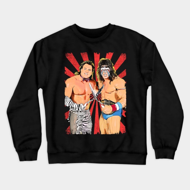 Beefcake and Ultimate Warrior Wrestling Vintage Fan Art Crewneck Sweatshirt by Sakonipopart